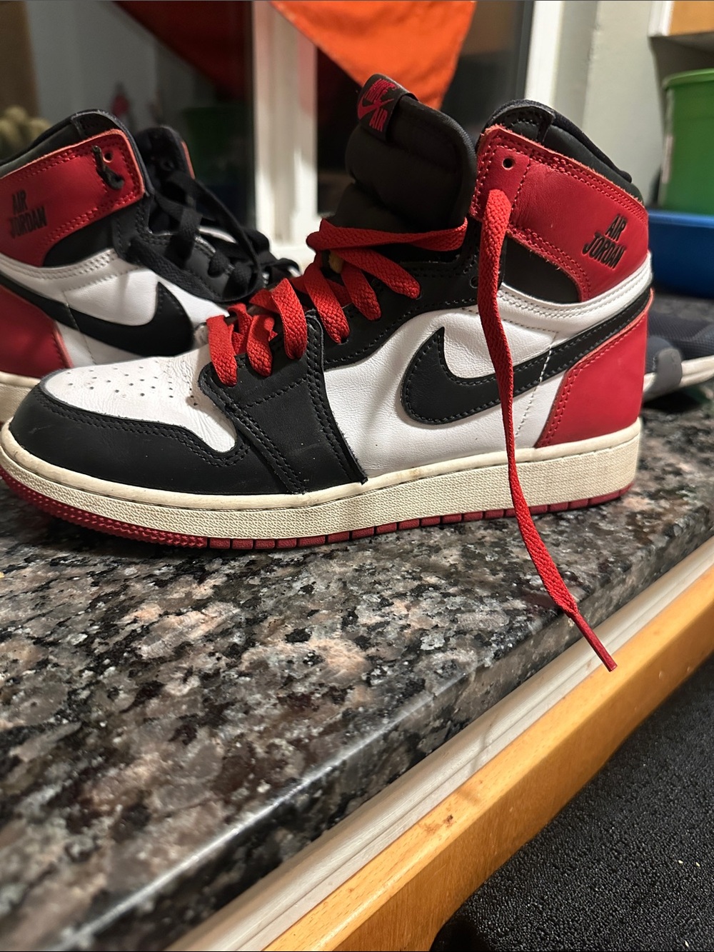 Jordan Kids High-Top Sneakers in Red, Black & White